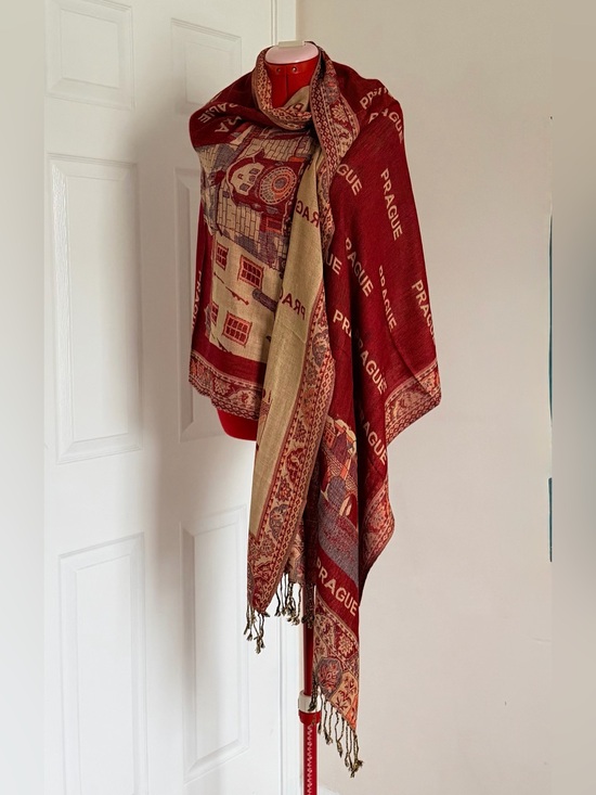Accessories - Vintage Cashmere Silk Blend Pashmina Scarf Prague Print Wrap 26x72 Large